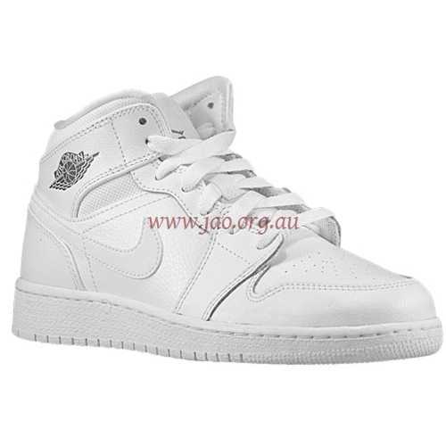 (White/Cool Grey/White) Jordan Aj1 Mid Boys' Grade School Australia Shoes - 54725102